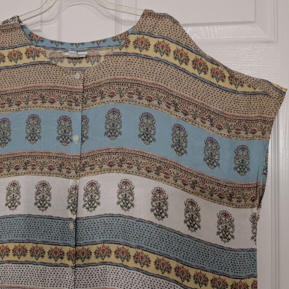 J Jill Floral Tunic Womens Size 2X Blue Stripe Lightweight Button Down Shirt - Picture 2 of 9